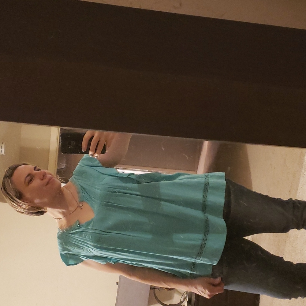 Flutter sleeve turquoise blouse